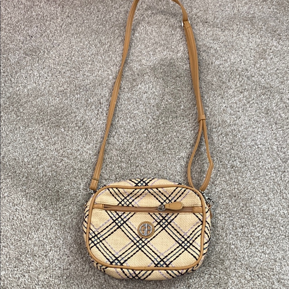Giani Bernini Tan and Black Crossbody Bag with Geometric Design